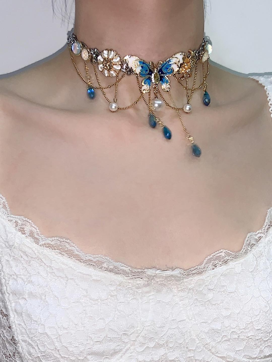 Peacock Butterfly Tassel Choker