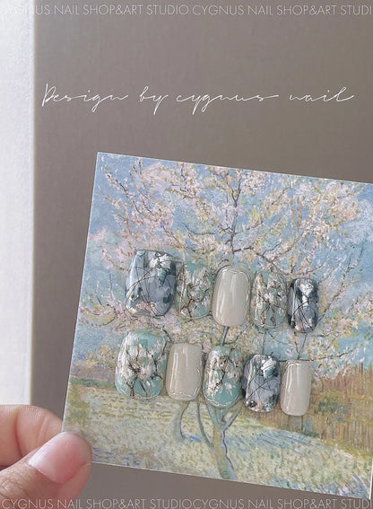 Pear Blossom Hand Painted Luxury Press On Nails Set
