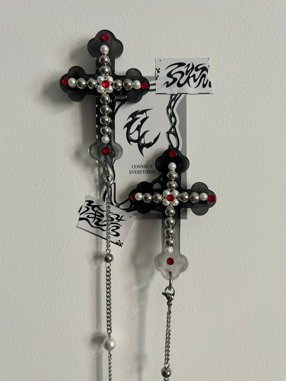 Pearl-Embellished Black Cross Chain Hair Clip | Hair Accessories | Three Fleas