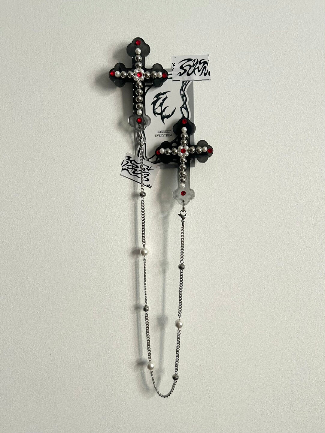 Pearl-Embellished Black Cross Chain Hair Clip | Hair Accessories | Three Fleas