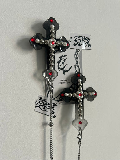 Pearl-Embellished Black Cross Chain Hair Clip | Hair Accessories | Three Fleas