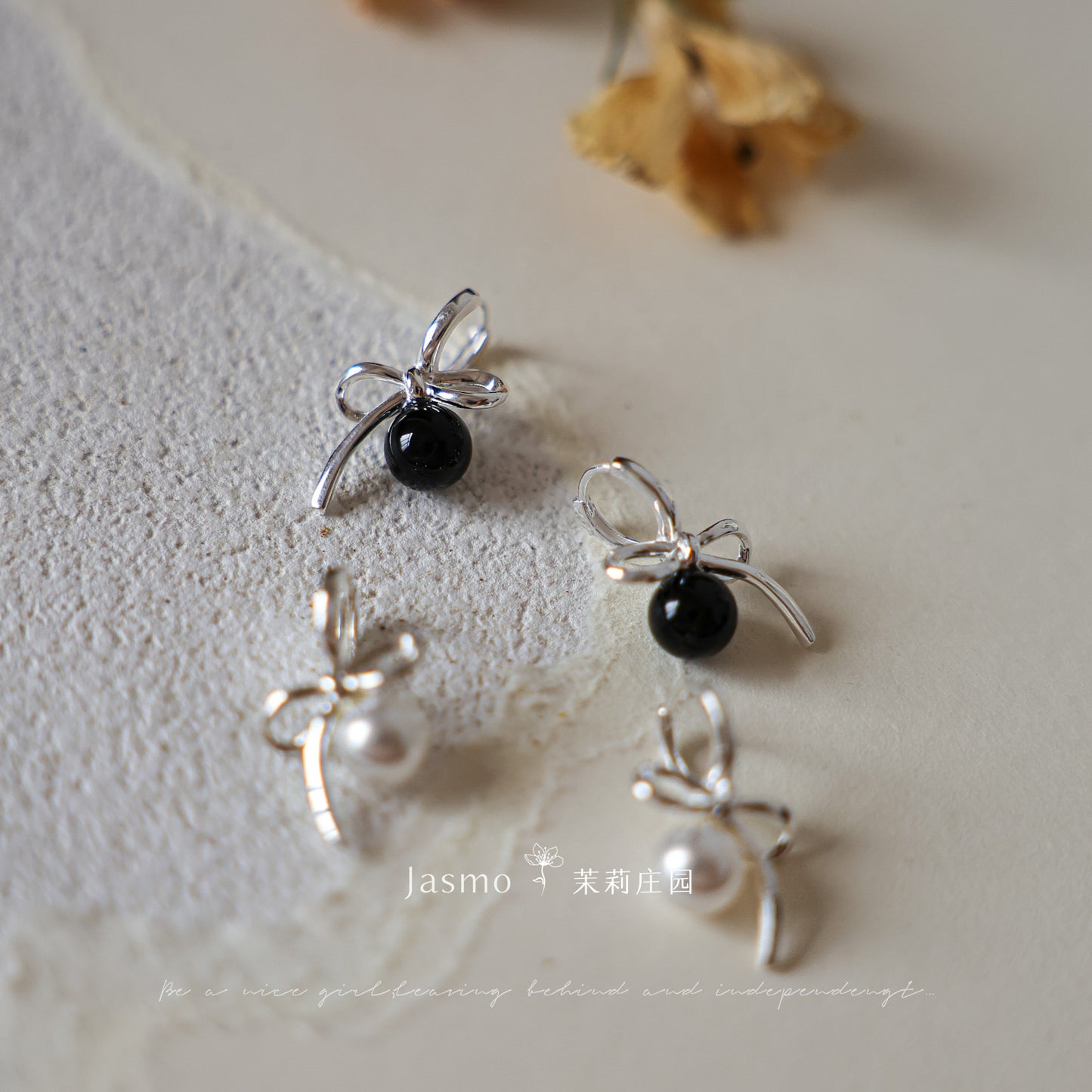 Pearl Black Onyx Bow Earrings