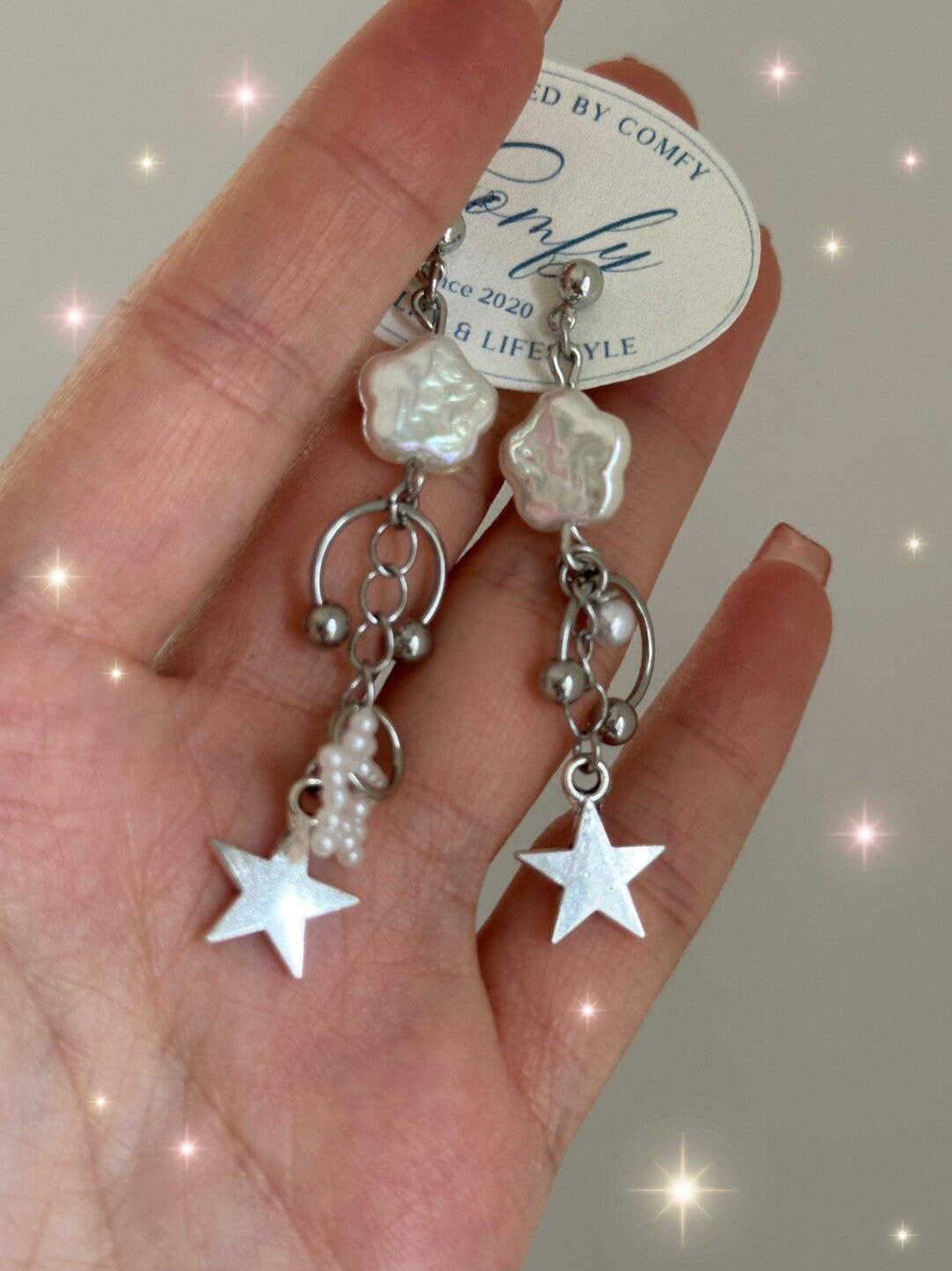 Pearl Star Drop Earrings | Accessories | Three Fleas