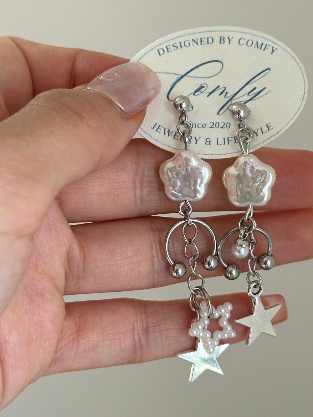 Pearl Star Drop Earrings