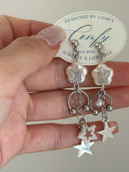 Pearl Star Drop Earrings