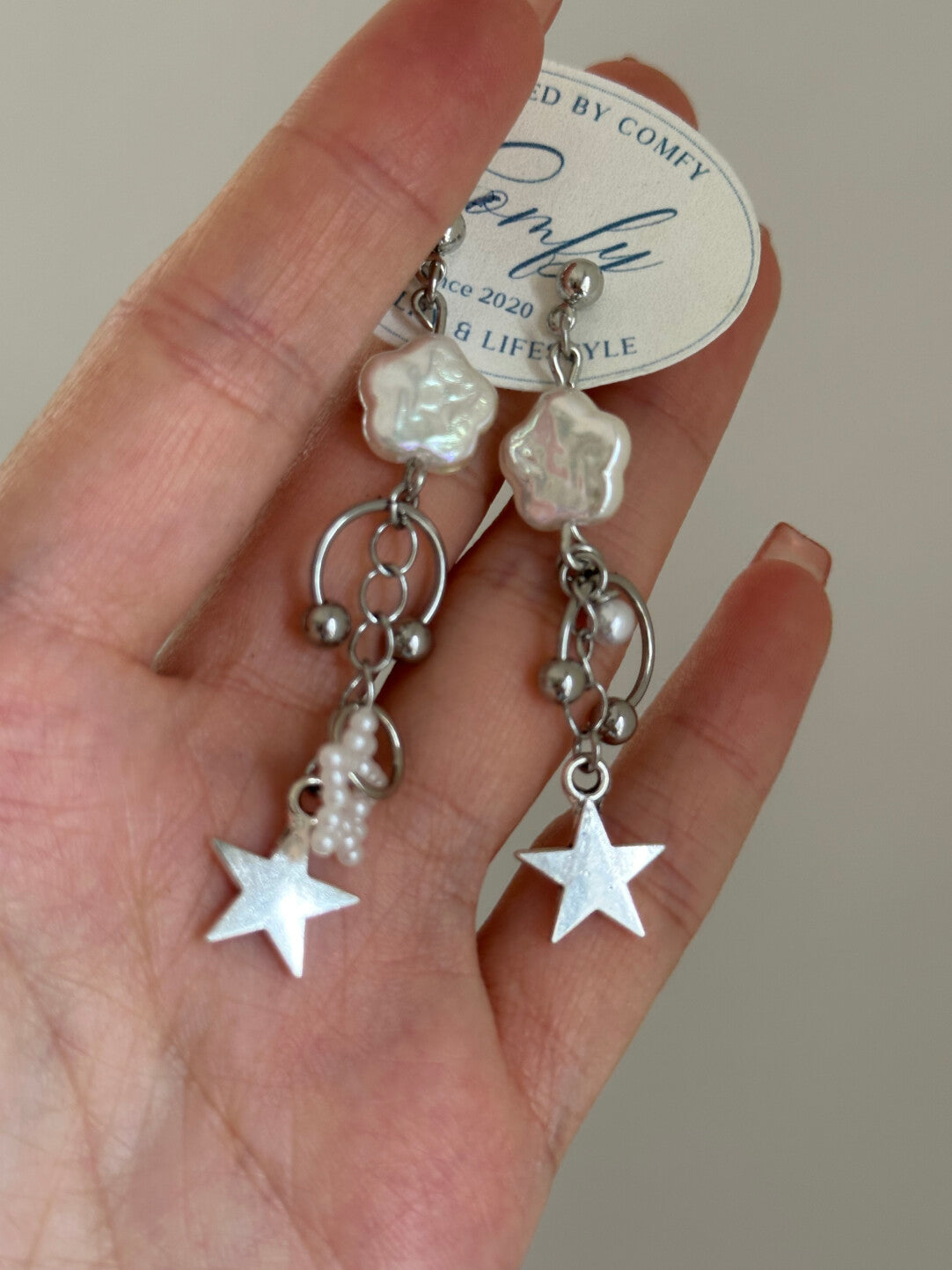Pearl Star Drop Earrings