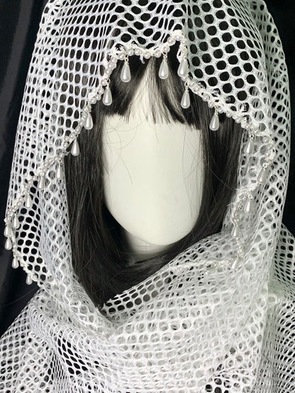 Pearl Tassel Mesh Scarf
