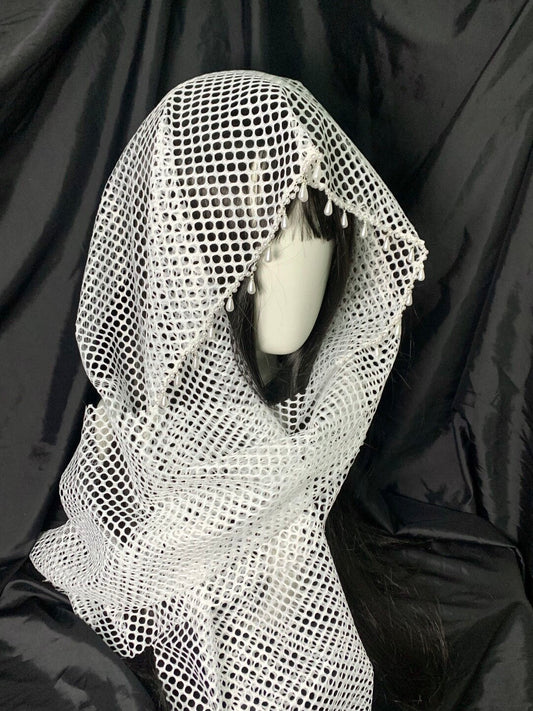 Pearl Tassel Mesh Scarf