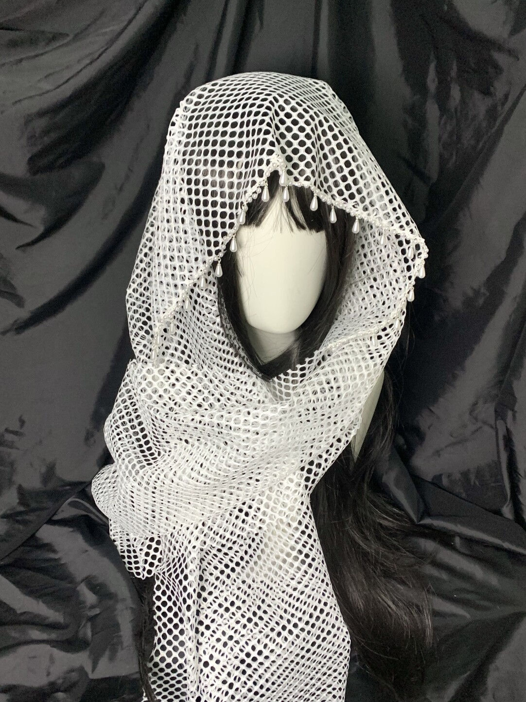 Pearl Tassel Mesh Scarf