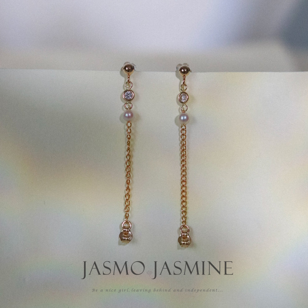 Zirconia and Pearl Dangling Earrings
