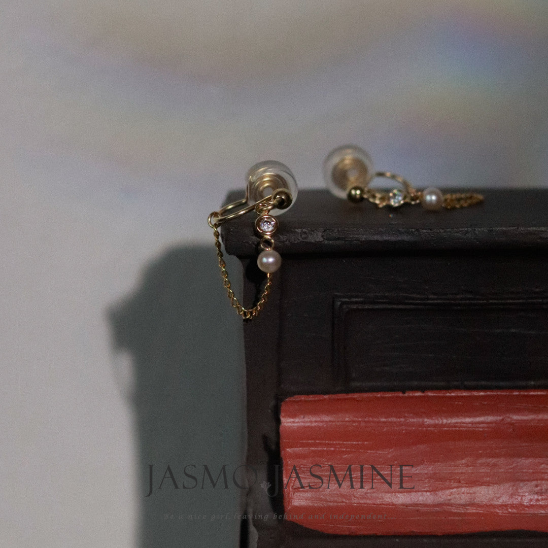 Pearl Zircon Dangle Earrings
