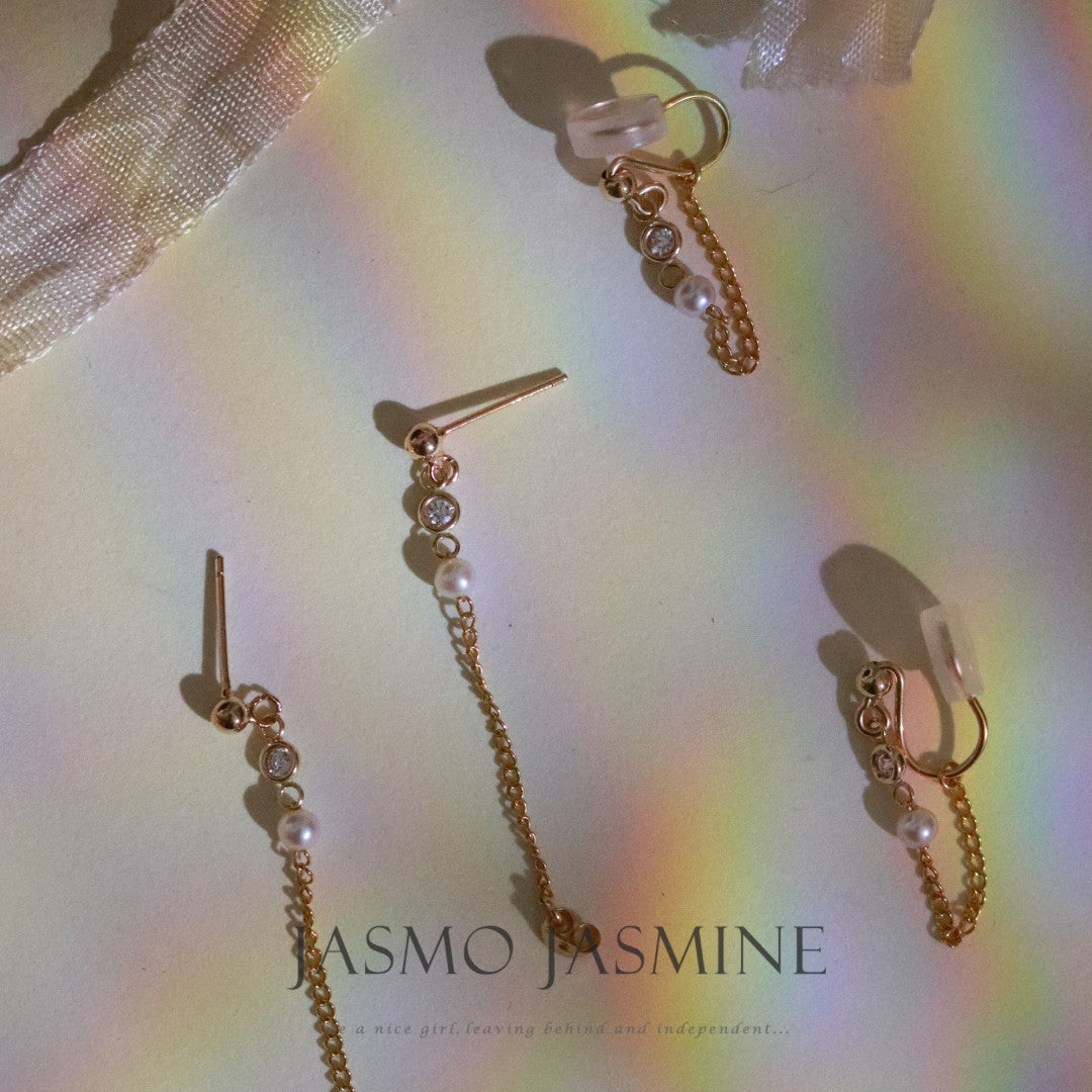 Pearl Zircon Dangle Earrings