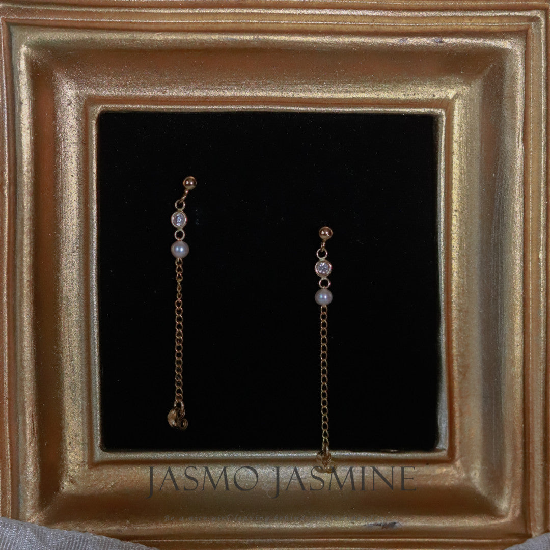 Pearl Zircon Dangle Earrings