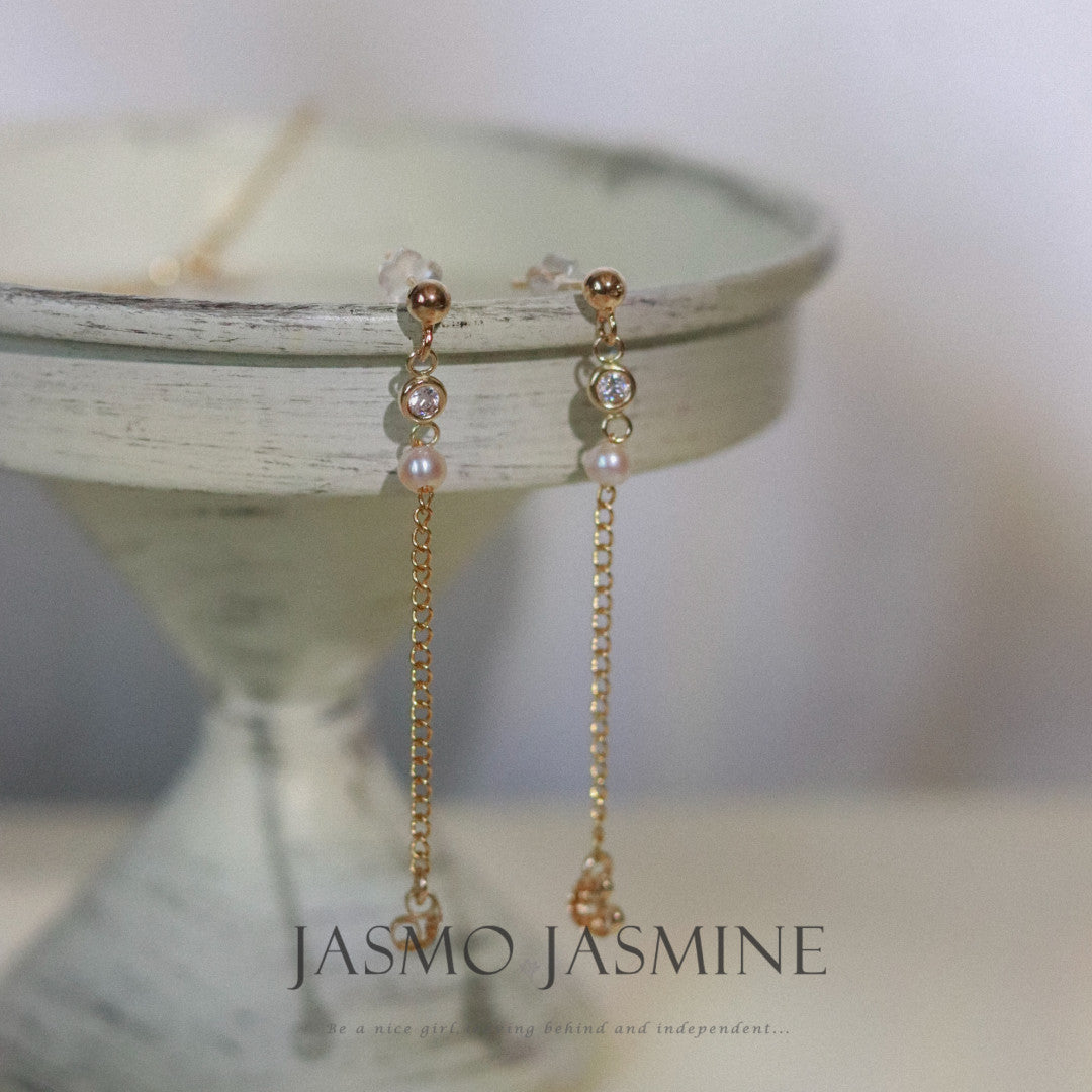 Pearl Zircon Dangle Earrings