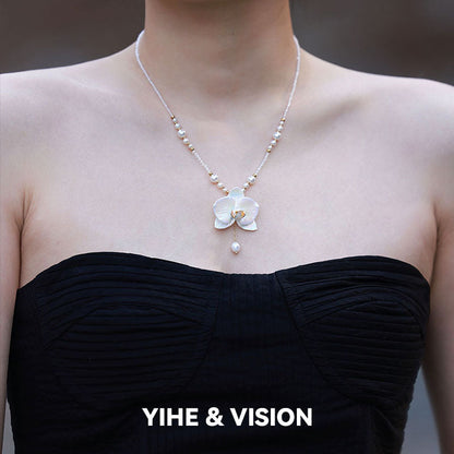 Moth Orchid Pearl Ceramic Necklace