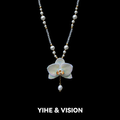Moth Orchid Pearl Ceramic Necklace