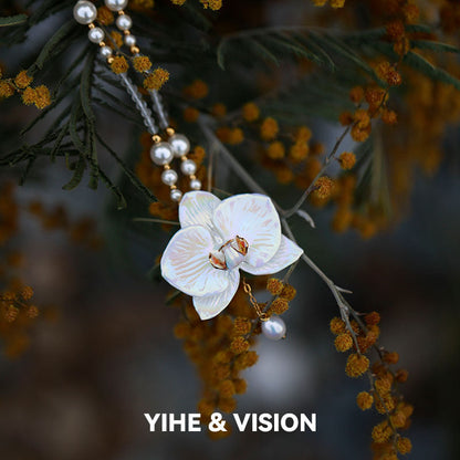 Moth Orchid Pearl Ceramic Necklace