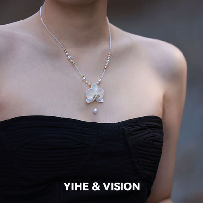 Moth Orchid Pearl Ceramic Necklace
