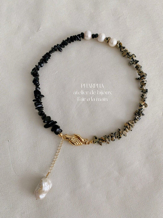 Pharpha Black Onyx Baroque Pearl Necklace