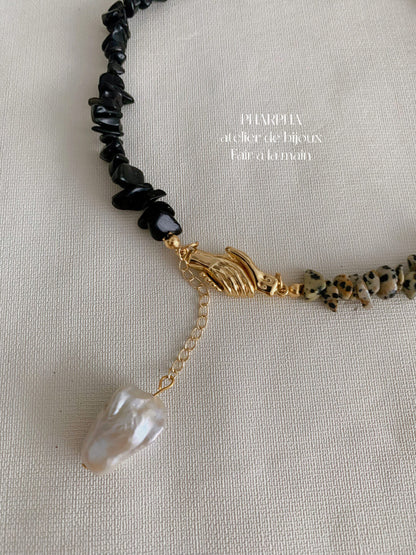 Pharpha Black Onyx Baroque Pearl Necklace