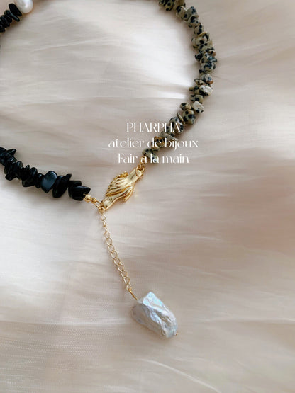 Pharpha Black Onyx Baroque Pearl Necklace