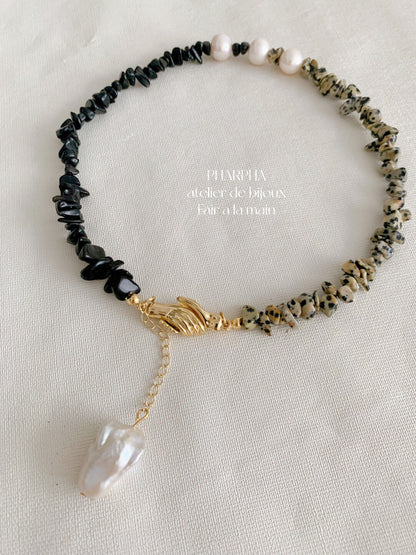 Pharpha Black Onyx Baroque Pearl Necklace