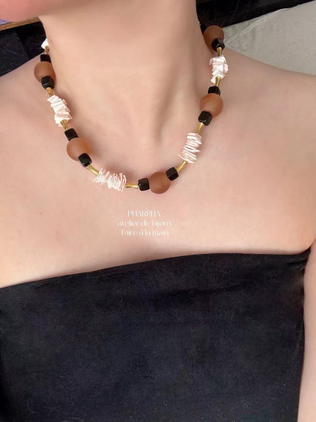 Pharpha Ebony Shell Glass Necklace