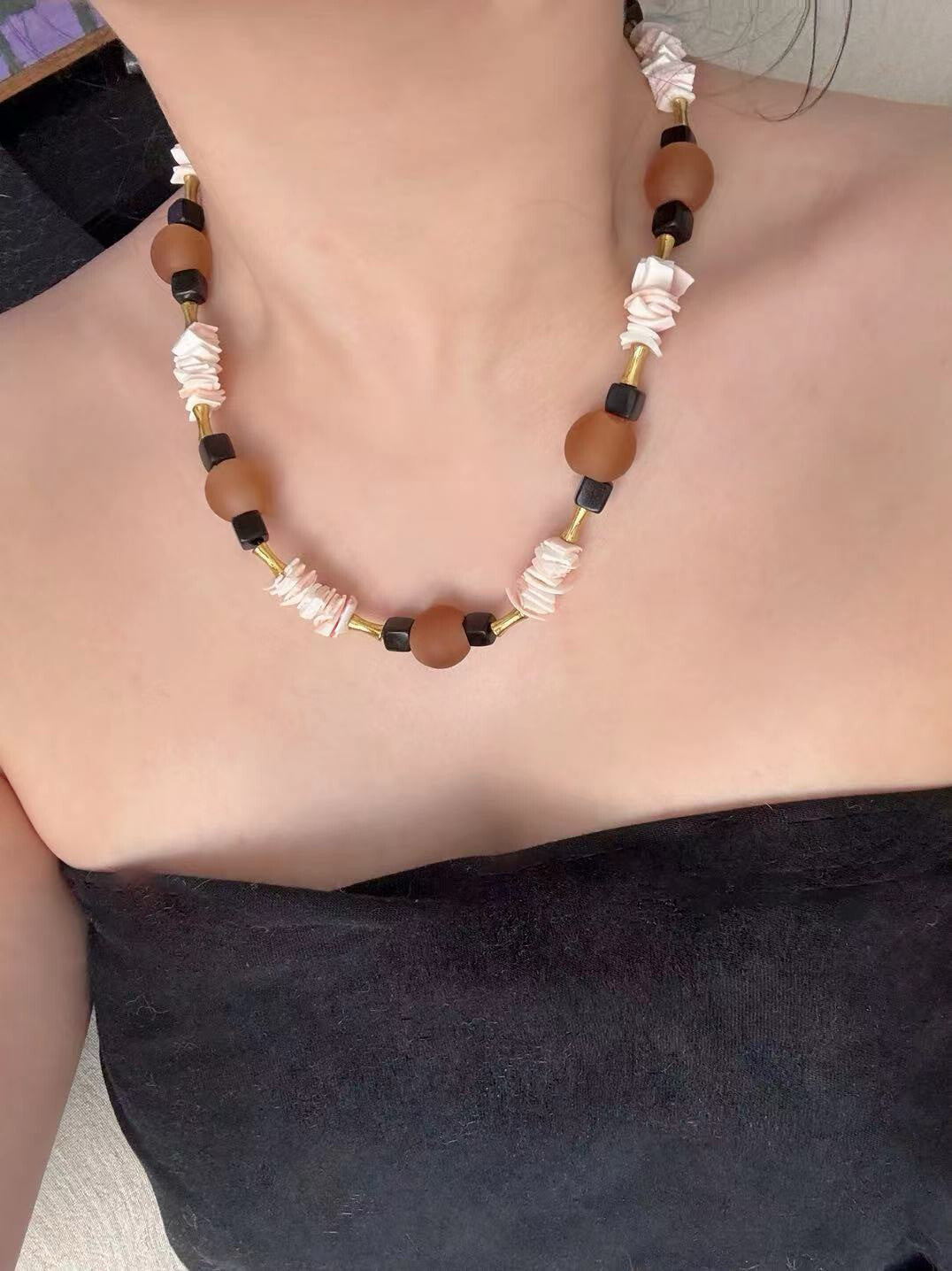 Pharpha Ebony Shell Glass Necklace