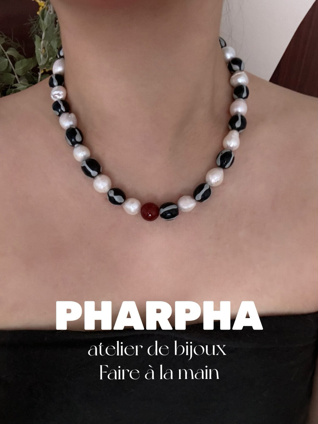 Pharpha Glass Baroque Pearl Red Agate Necklace