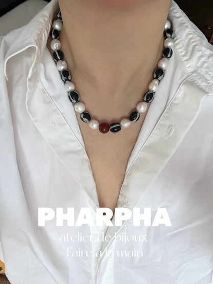 Pharpha Glass Baroque Pearl Red Agate Necklace