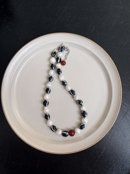 Pharpha Glass Baroque Pearl Red Agate Necklace