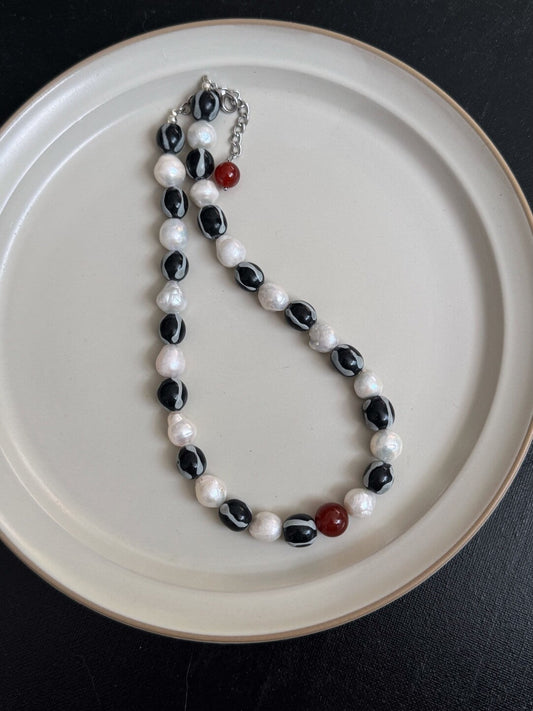 Pharpha Glass Baroque Pearl Red Agate Necklace