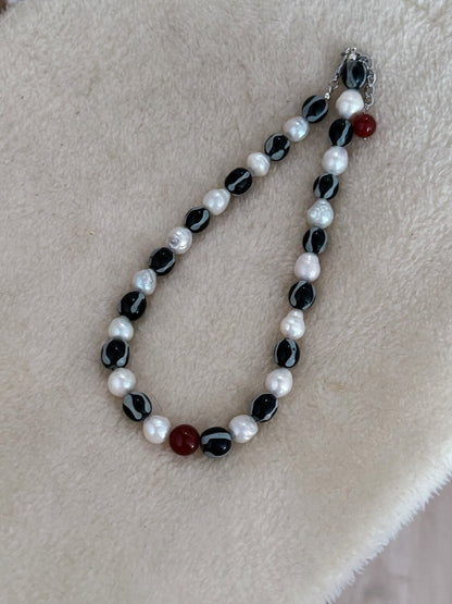 Pharpha Glass Baroque Pearl Red Agate Necklace