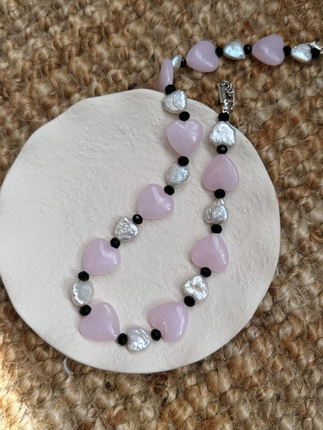 Pharpha Pink Glass Heart Baroque Pearl Necklace