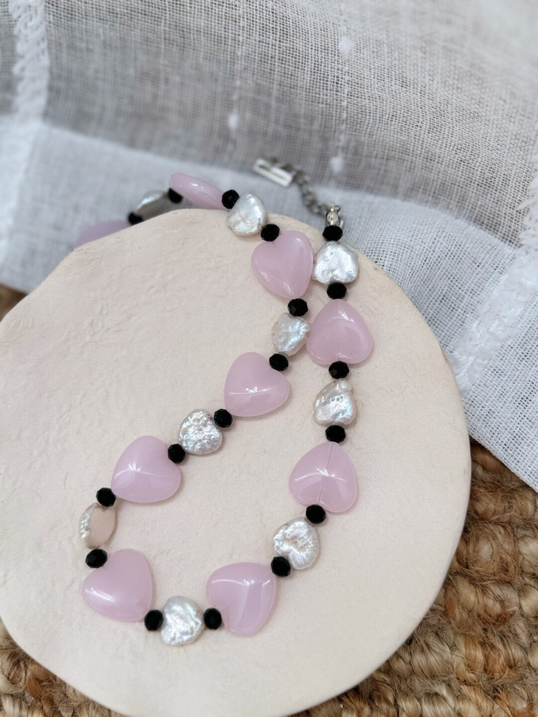 Pharpha Pink Glass Heart Baroque Pearl Necklace