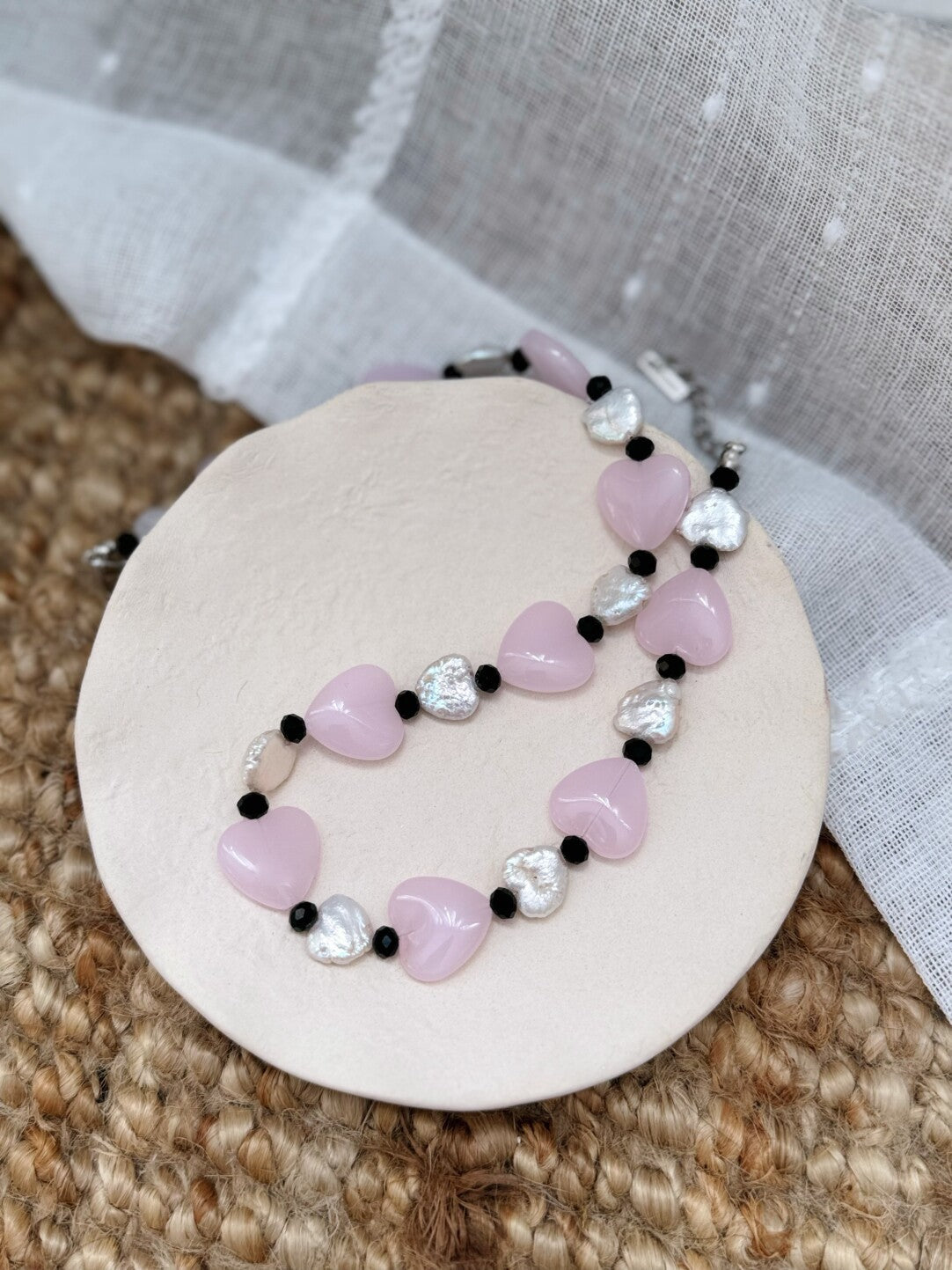 Pharpha Pink Glass Heart Baroque Pearl Necklace
