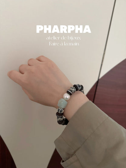 Pharpha Vintage Natural Stone Ebony Baroque Pearl Bracelet