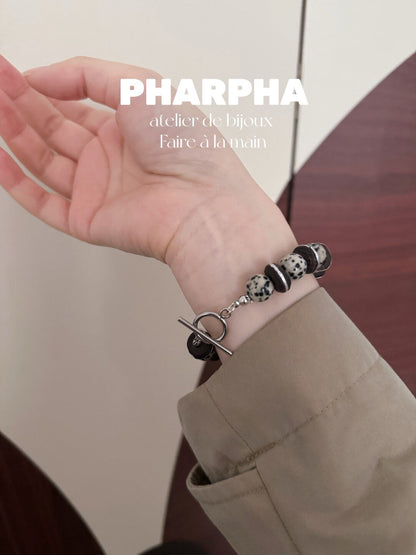 Pharpha Vintage Natural Stone Ebony Baroque Pearl Bracelet