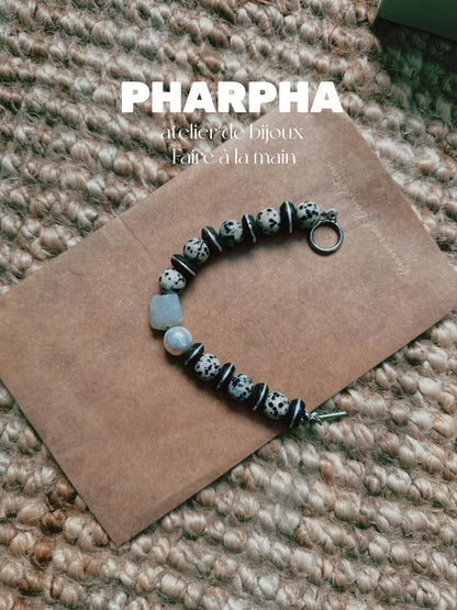 Pharpha Vintage Natural Stone Ebony Baroque Pearl Bracelet