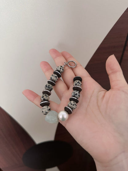 Pharpha Vintage Natural Stone Ebony Baroque Pearl Bracelet