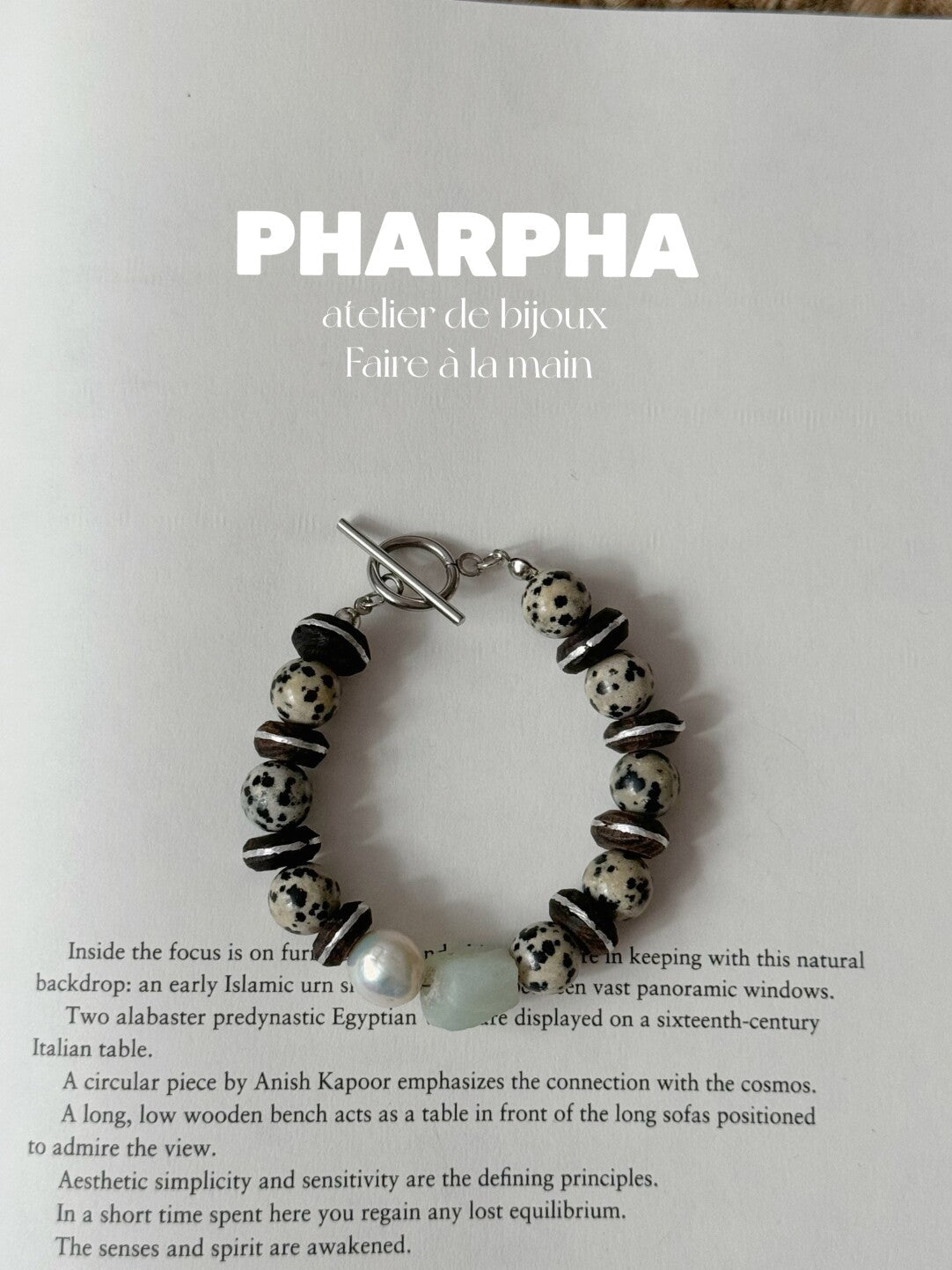 Pharpha Vintage Natural Stone Ebony Baroque Pearl Bracelet