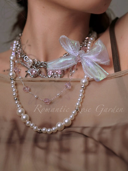 Pink Ballet Bow Pearl Choker