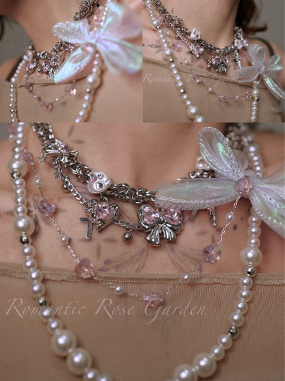 Pink Ballet Bow Pearl Choker