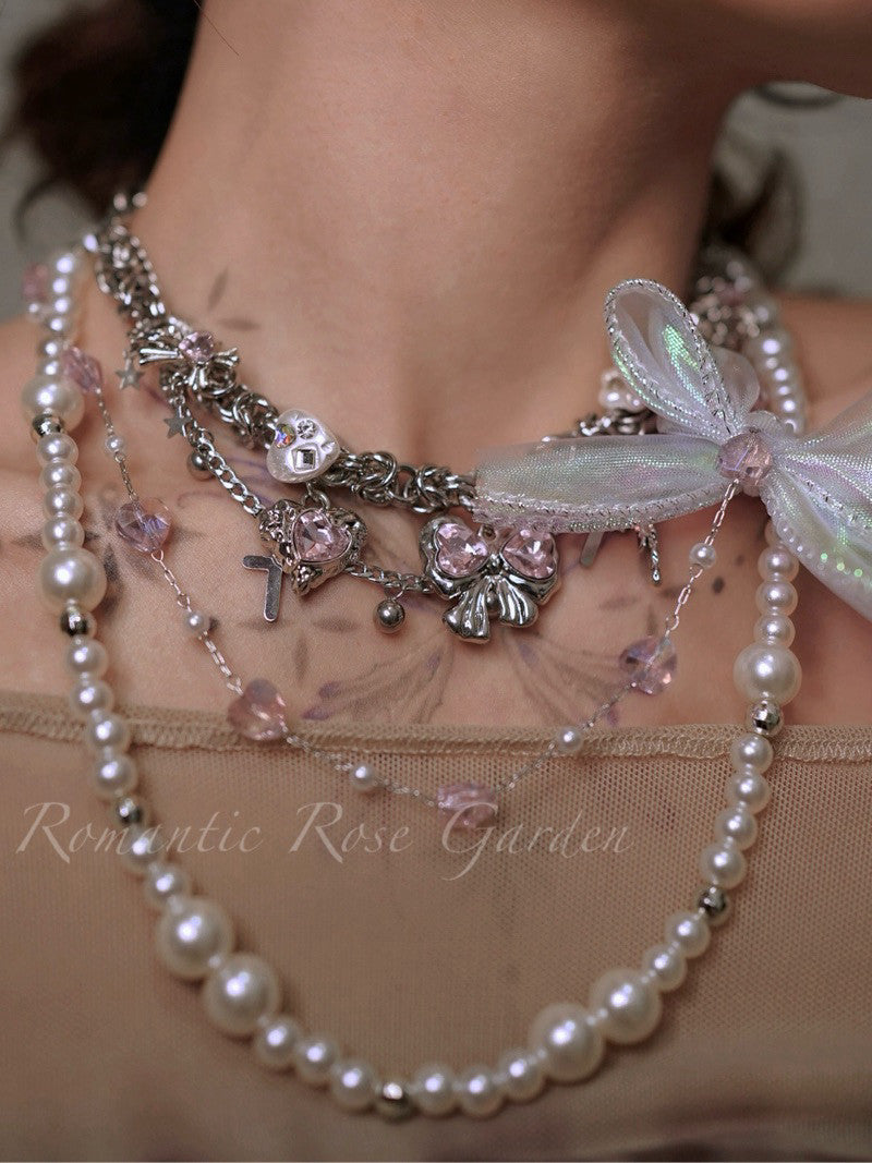 Pink Ballet Bow Pearl Choker