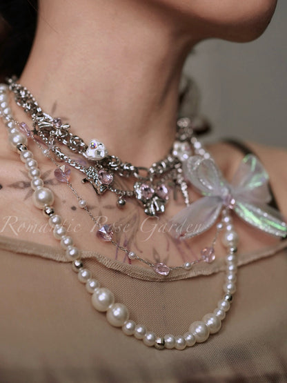 Pink Ballet Bow Pearl Choker