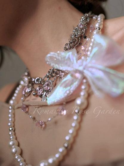 Pink Ballet Bow Pearl Choker