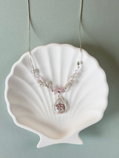 Pink Baroque Pearl Silver Beaded Necklace
