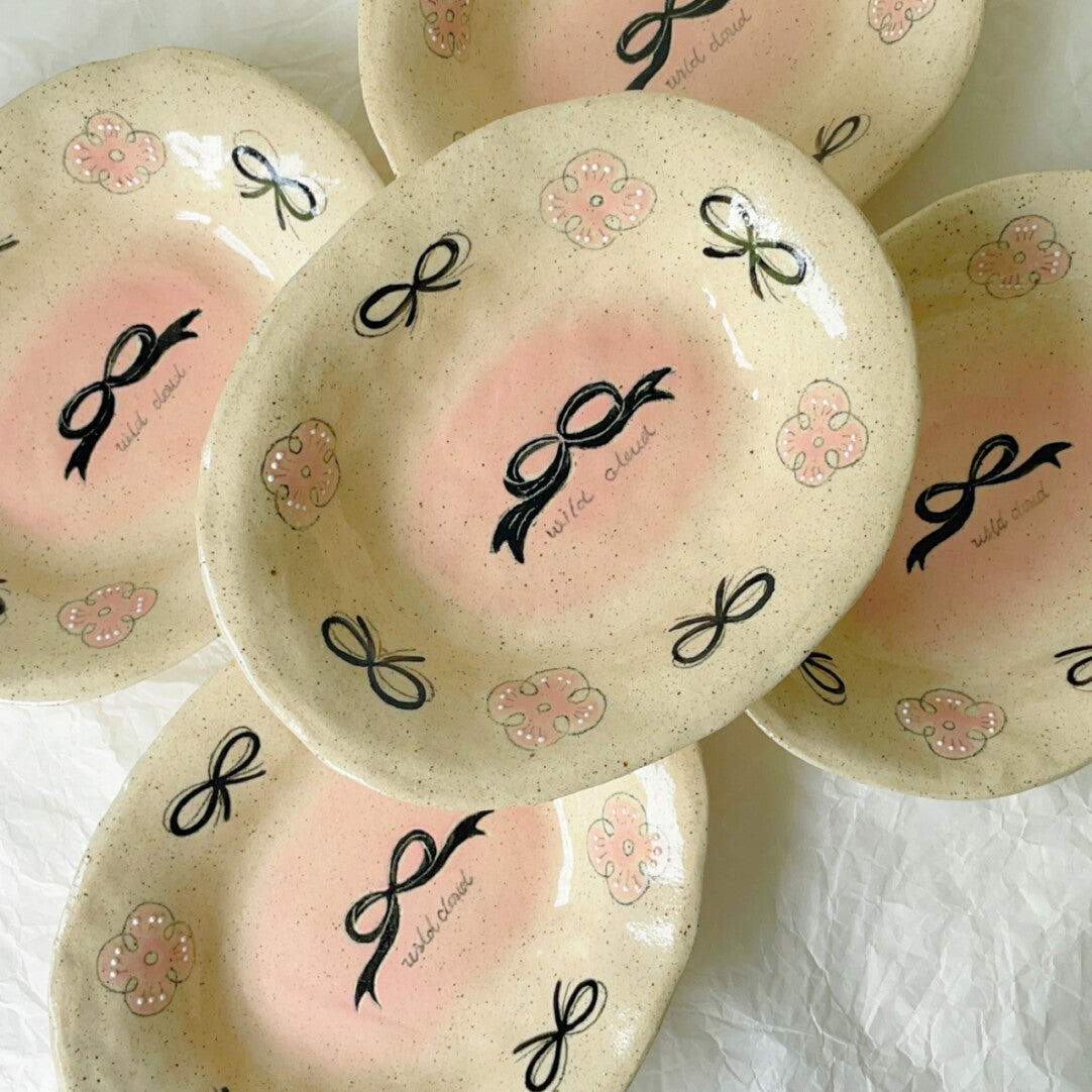 Pink Black Bow Ceramic Cup Plate