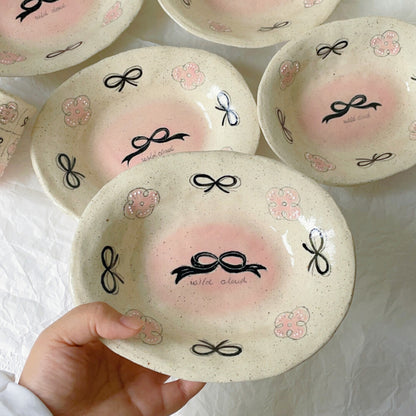Pink Black Bow Ceramic Cup Plate