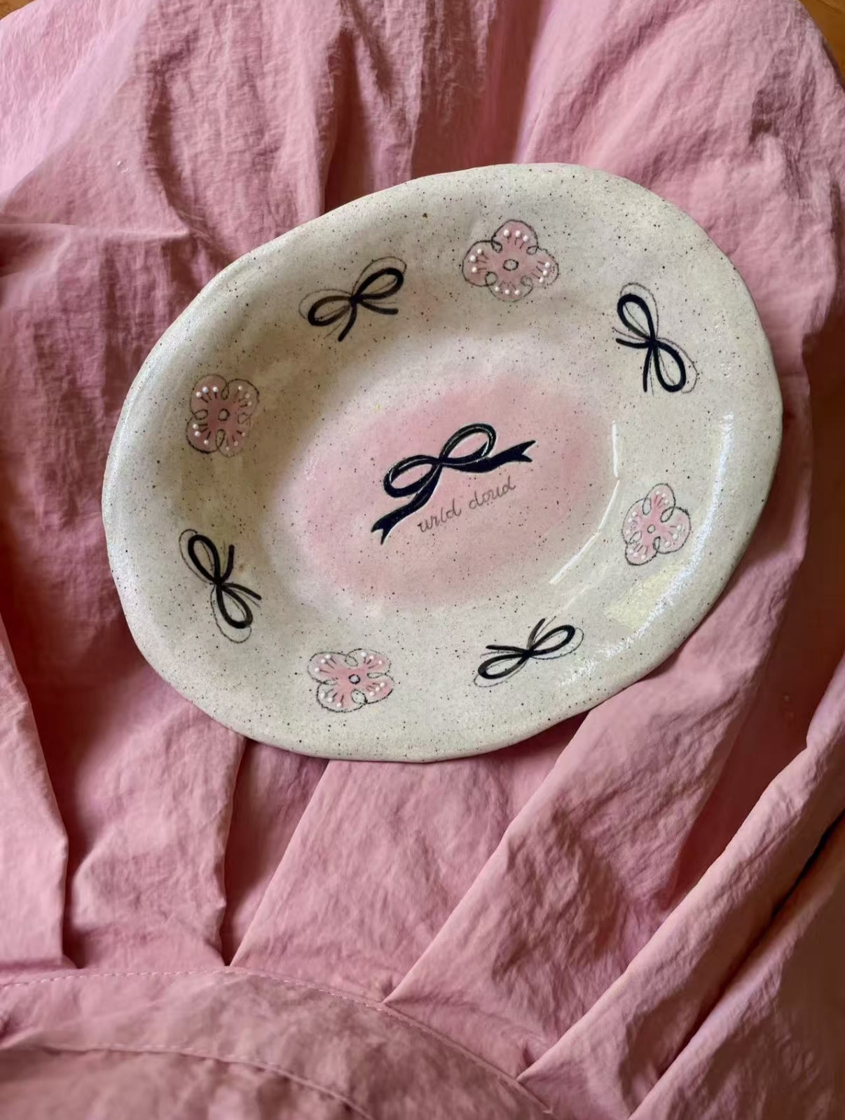 Pink Black Bow Ceramic Cup Plate